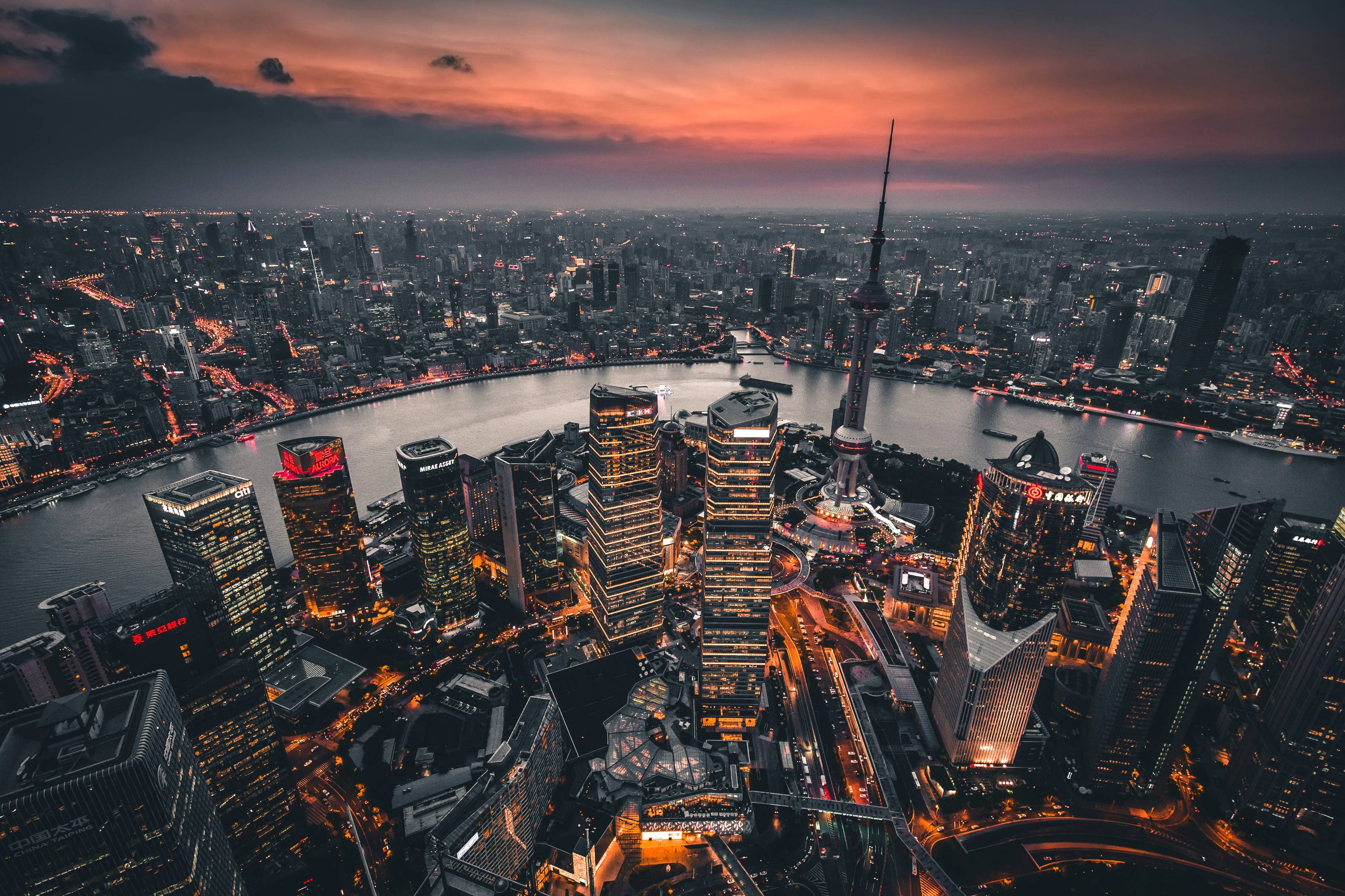 high-angle view of high rise buildings